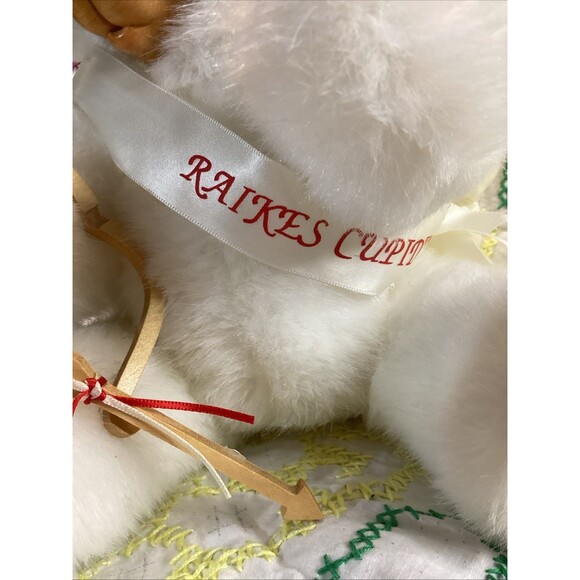 1990 Robert Raikes White Plush Wood Face Cupid Angel Teddy Bear Applause Inc - Picture 5 of 10